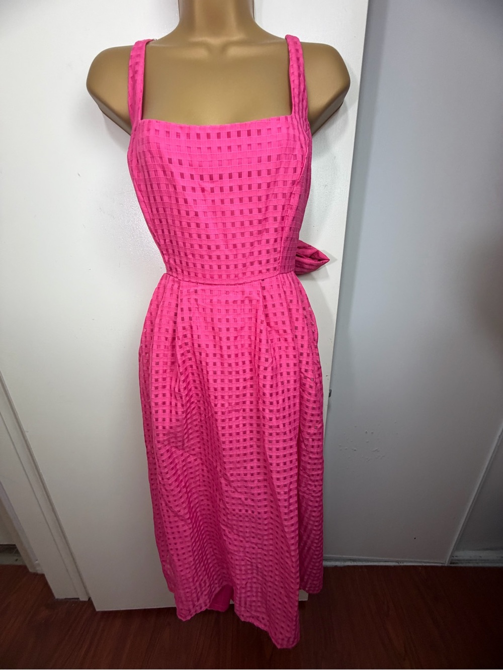 Lulus Definitely Stunning Hot Pink Barbie Core Gingham Burnout Midi Dress NWT M - Picture 5 of 16